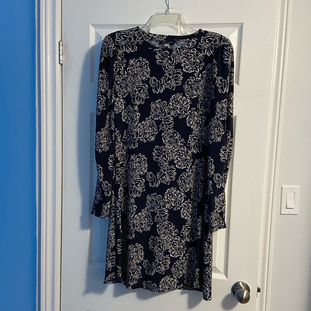 Tommy Hilfiger Women’s Floral Navy, White & Beige Long Sleeve Dress Size 10
